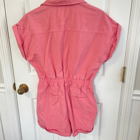 Dokotoo Size Med Pink Shortalls Casual Cotton Button Down Short Sleeve - Picture 5 of 8